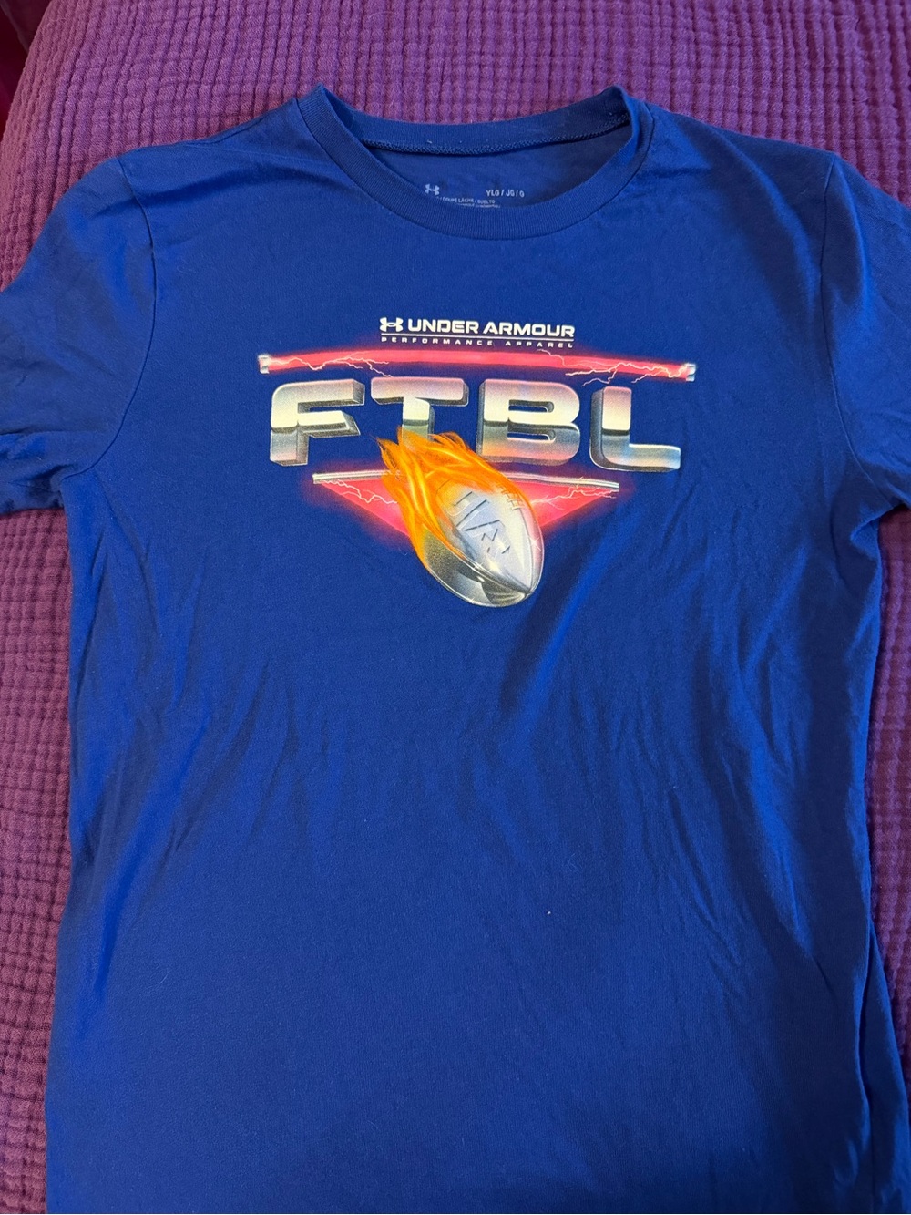 Boys Under Armour Royal Blue FTBL Graphic Short Sleeve Tee youth large